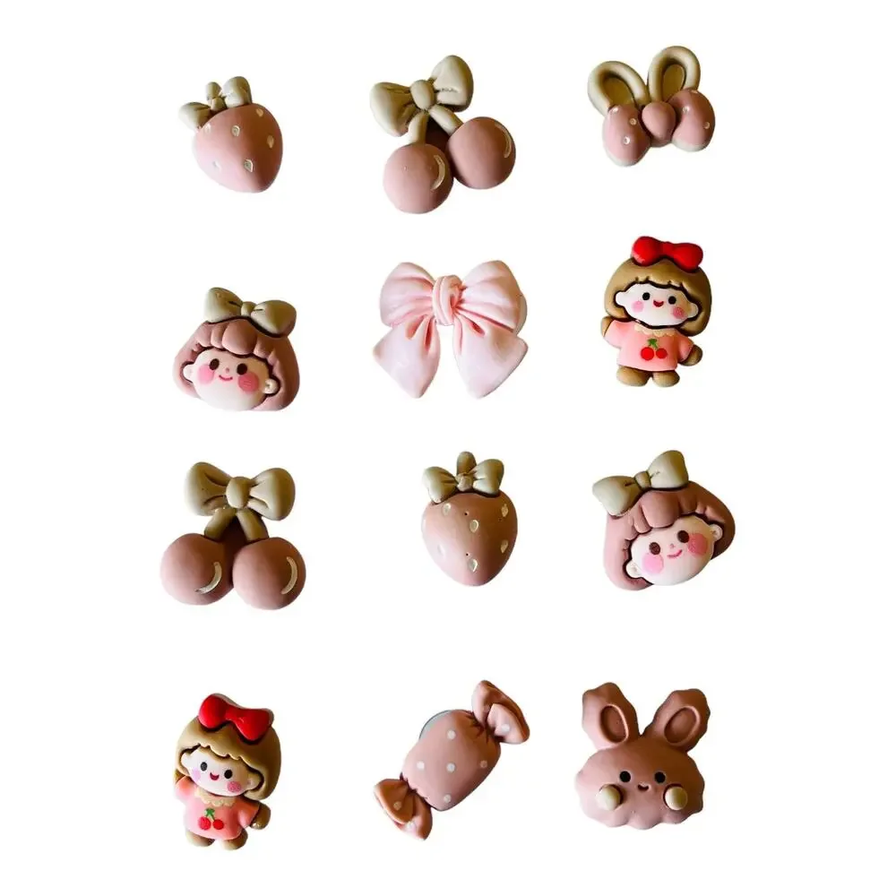NEW Pink Cherry Resin SHOE CHARMS 12pc for Croc Shoes Zippers + Strawberry Girl